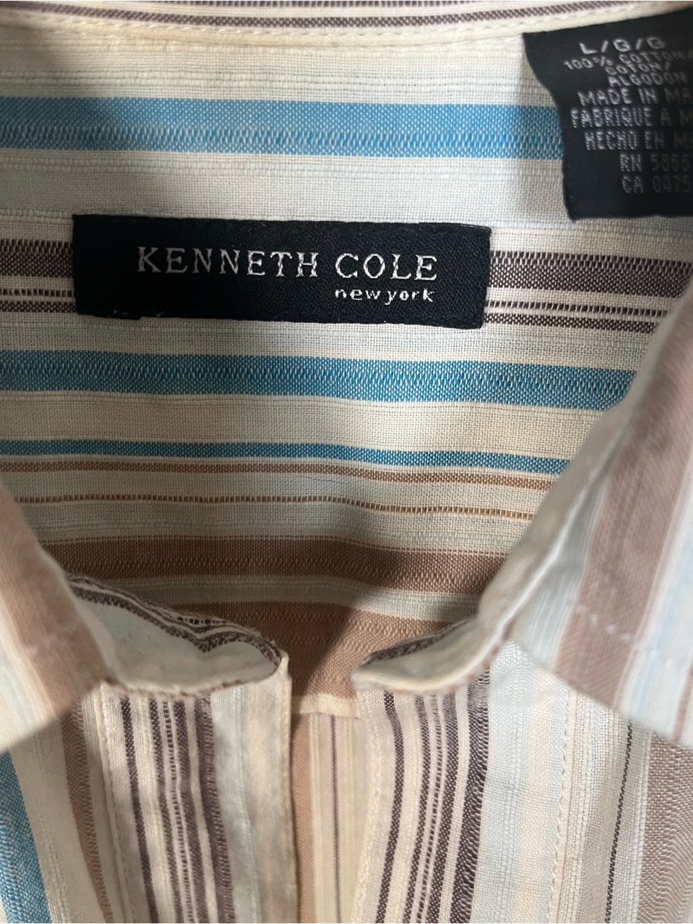 Kenneth Cole Short Sleeve Shirt in Beige, Blue and Brown - Picture 3 of 5